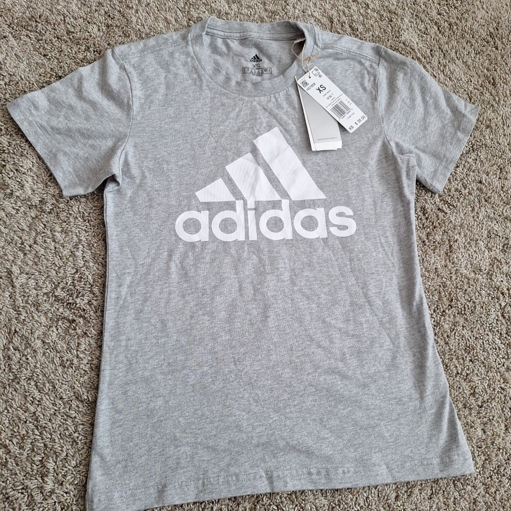 NWT Adidas T Shirt Womens Size XS Cotton Logo Heather Gray Tshirt Tee NEW